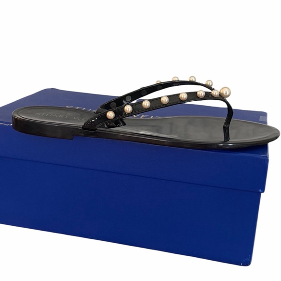 Stuart Weitzman Glide Pearl Jelly Flip Flops Black Size 10 NIB